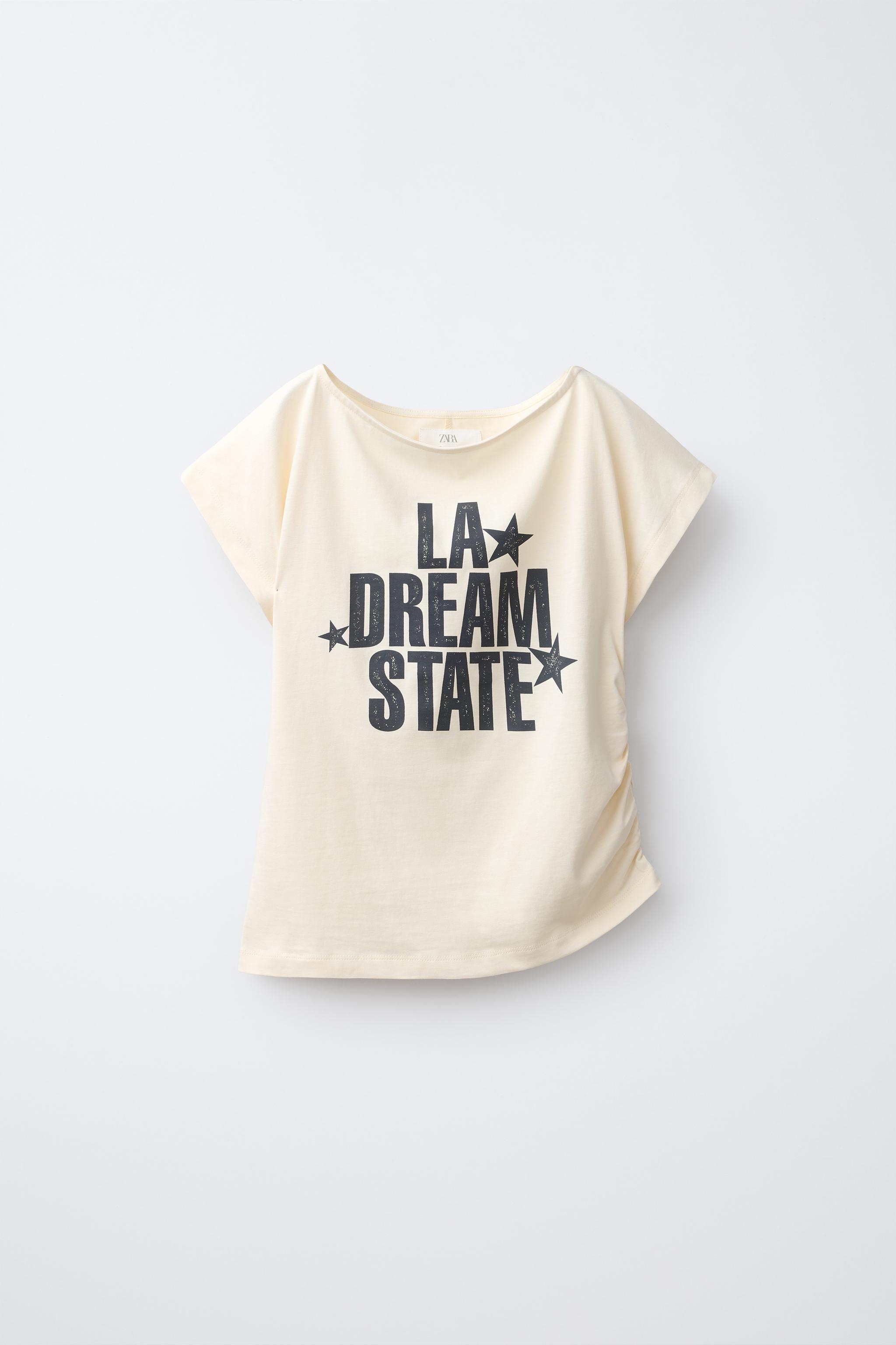 STRIPED RUCHED TEXT T-SHIRT